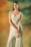 Meenagurnam_Green Georgette, Viscose Embroidery, Sequins Scoop Pista Kurta Sharara Set _at_Aza_Fashions