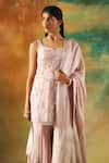 Meenagurnam_Lilac Viscose, Georgette Embroidery, Sequins Round Neck Sharara Set _Online_at_Aza_Fashions