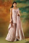 Buy_Meenagurnam_Lilac Viscose, Georgette Embroidery, Sequins Round Neck Sharara Set _at_Aza_Fashions