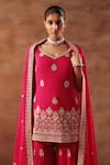 Buy_Meenagurnam_Magenta Georgette, Viscose Embroidery Scoop Neck Kurta Sharara Set _Online_at_Aza_Fashions