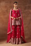 Buy_Meenagurnam_Magenta Georgette, Viscose Embroidery Scoop Neck Kurta Sharara Set _at_Aza_Fashions