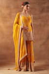 Shop_Meenagurnam_Yellow Georgette, Viscose Embroidery, Beads V-neck Sharara Kurta Set _at_Aza_Fashions