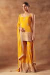 Buy_Meenagurnam_Yellow Georgette, Viscose Embroidery, Beads V-neck Sharara Kurta Set _Online_at_Aza_Fashions