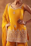 Buy_Meenagurnam_Yellow Georgette, Viscose Embroidery, Beads V-neck Sharara Kurta Set 