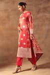 Buy_Meenagurnam_Red Tissue, Jacquard Embroidery Keyhole Neck Kurta Set _Online_at_Aza_Fashions