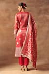 Meenagurnam_Red Tissue, Jacquard Embroidery Keyhole Neck Kurta Set _Online_at_Aza_Fashions