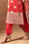 Shop_Meenagurnam_Red Tissue, Jacquard Embroidery Keyhole Neck Kurta Set _Online_at_Aza_Fashions