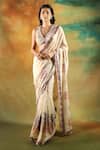 Buy_Meenagurnam_Ivory Georgette, Net, Viscose Sequins, Embroidery V-neck Multicolor Saree Set _at_Aza_Fashions