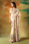 Meenagurnam_Ivory Georgette, Net, Viscose Sequins, Embroidery V-neck Multicolor Saree Set _at_Aza_Fashions