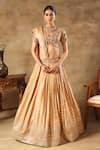 Buy_Meenagurnam_Gold Tissue Sequins, Beads Round Neck Embroidered Lehenga Set _at_Aza_Fashions