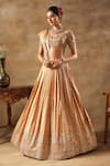 Buy_Meenagurnam_Gold Tissue Sequins, Beads Round Neck Embroidered Lehenga Set _Online_at_Aza_Fashions
