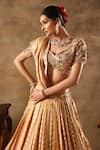 Meenagurnam_Gold Tissue Sequins, Beads Round Neck Embroidered Lehenga Set _at_Aza_Fashions