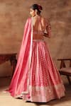 Meenagurnam_Magenta Tissue Sequins, Beads Round Neck Embroidered Lehenga Set _Online_at_Aza_Fashions