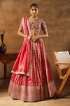 Buy_Meenagurnam_Magenta Tissue Sequins, Beads Round Neck Embroidered Lehenga Set _at_Aza_Fashions