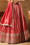 Meenagurnam_Magenta Tissue Sequins, Beads Round Neck Embroidered Lehenga Set _at_Aza_Fashions