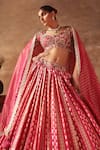 Buy_Meenagurnam_Magenta Tissue Sequins, Beads Round Neck Embroidered Lehenga Set 
