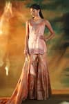 Meenagurnam_Blush Sequins, Embroidery Round Neck Gold Kurta Set _Online_at_Aza_Fashions
