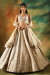 Meenagurnam_Gold Tissue Sequins, Mirrors V-neck Designer Embellished Lehenga Set _Online_at_Aza_Fashions