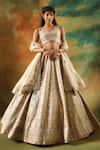 Buy_Meenagurnam_Gold Tissue Sequins, Mirrors V-neck Designer Embellished Lehenga Set 