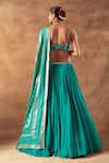 Shop_Meenagurnam_Blue Net, Georgette, Jacquard, Viscose Mirrors Round Designer Work Lehenga Set _at_Aza_Fashions