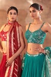 Buy_Meenagurnam_Blue Net, Georgette, Jacquard, Viscose Mirrors Round Designer Work Lehenga Set 