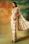 Shop_Meenagurnam_Ivory Net, Georgette Beads, Embroidery Round Neck Designer Saree Set _Online_at_Aza_Fashions