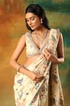 Meenagurnam_Ivory Net, Georgette Beads, Embroidery Round Neck Designer Saree Set _at_Aza_Fashions