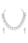 Shop_Prihan Luxury Jewelry_White Stones Rhodium Plated Necklace And Earring Set _at_Aza_Fashions