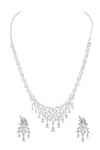 Shop_Prihan Luxury Jewelry_White Crystals Rhodium Plated Necklace And Earring Set _at_Aza_Fashions