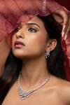 Buy_Prihan Luxury Jewelry_White Crystals Rhodium Plated Necklace And Earring Set _at_Aza_Fashions
