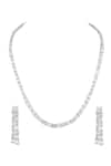 Shop Prihan Luxury Jewelry White Rhodium Plated Necklace And Earring Set at Aza Fashions Shop_Prihan Luxury Jewelry_White Rhodium Plated Necklace And Earring Set _at_Aza_Fashions