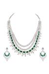 Shop_Prihan Luxury Jewelry_White Crystals Emerald And Designer Necklace Set _at_Aza_Fashions