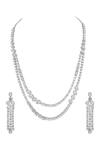Shop_Prihan Luxury Jewelry_White Crystals, Rhinestones Rhodium Plated Necklace And Earrings Set _at_Aza_Fashions