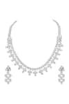 Shop_Prihan Luxury Jewelry_White Diamonds Rhodium Plated Necklace And Earring Set _at_Aza_Fashions