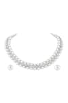 Shop_Prihan Luxury Jewelry_White Pearls Necklace And Earring Set _at_Aza_Fashions