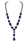 Buy_Prihan Luxury Jewelry_Blue Gemstones Rhodium Plated Necklace And Earring Set _Online_at_Aza_Fashions