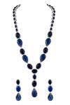 Shop_Prihan Luxury Jewelry_Blue Gemstones Rhodium Plated Necklace And Earring Set _at_Aza_Fashions