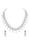 Shop_Prihan Luxury Jewelry_White Crystals Rhodium Plated Necklace And Earring Set _at_Aza_Fashions