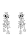 Shop_Prihan Luxury Jewelry_White Crystals Rhodium Plated Necklace And Earring Set _Online_at_Aza_Fashions