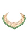 Prihan Luxury Jewelry_Green Stones, Pearls Rhodium Plated Necklace And Earring Set _at_Aza_Fashions
