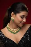 Buy_Prihan Luxury Jewelry_Green Stones, Pearls Rhodium Plated Necklace And Earring Set _at_Aza_Fashions