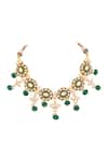 Prihan Luxury Jewelry_Green Gemstones, Pearls Designer Necklace And Earring Set _Online_at_Aza_Fashions