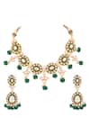 Shop_Prihan Luxury Jewelry_Green Gemstones, Pearls Designer Necklace And Earring Set _at_Aza_Fashions