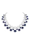 Buy_Prihan Luxury Jewelry_Blue Rhinestones Rhodium Plated Necklace And Earring Set _Online_at_Aza_Fashions