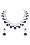 Shop_Prihan Luxury Jewelry_Blue Rhinestones Rhodium Plated Necklace And Earring Set _at_Aza_Fashions