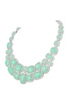 Buy_Prihan Luxury Jewelry_Mint Stones Rhodium Plated Jewelry Set _Online_at_Aza_Fashions
