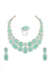 Shop_Prihan Luxury Jewelry_Mint Stones Rhodium Plated Jewelry Set _at_Aza_Fashions