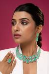 Buy_Prihan Luxury Jewelry_Mint Stones Rhodium Plated Jewelry Set _at_Aza_Fashions
