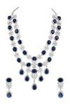 Shop_Prihan Luxury Jewelry_Blue Gemstones, Crystals Rhodium Plated Necklace And Earrings Set _at_Aza_Fashions