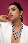 Buy_Prihan Luxury Jewelry_Blue Gemstones, Crystals Rhodium Plated Necklace And Earrings Set _at_Aza_Fashions